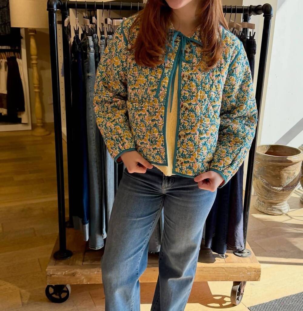 NEW SUNSHINE TIENDA reversible floral stevie quilted jacket in green, pink